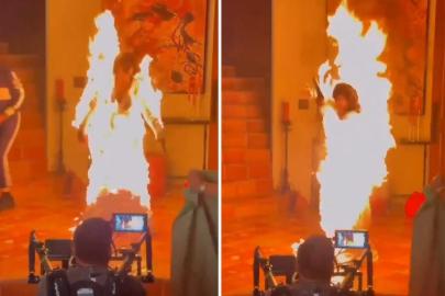 Katy Perry, klip çekiminde alevler içinde kaldı