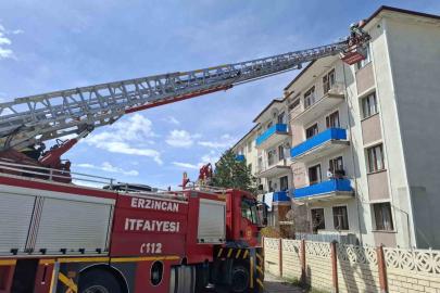 Çatıya takılan kuşu itfaiye kurtardı