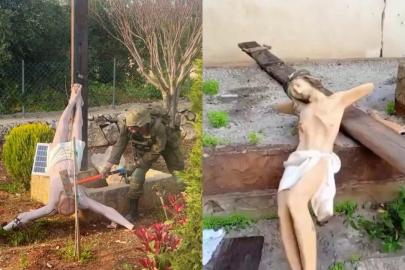 İşgalci İsrail askerleri Hz. İsa heykelini de balyozla parçaladı